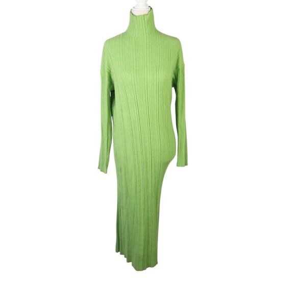 Zara Dresses & Skirts - ZARA Lime Green Ribbed Knit Mockneck Midi Sweater Dress M